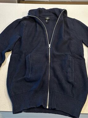 H&M Men’s Navy Zip Front Knit Jacket